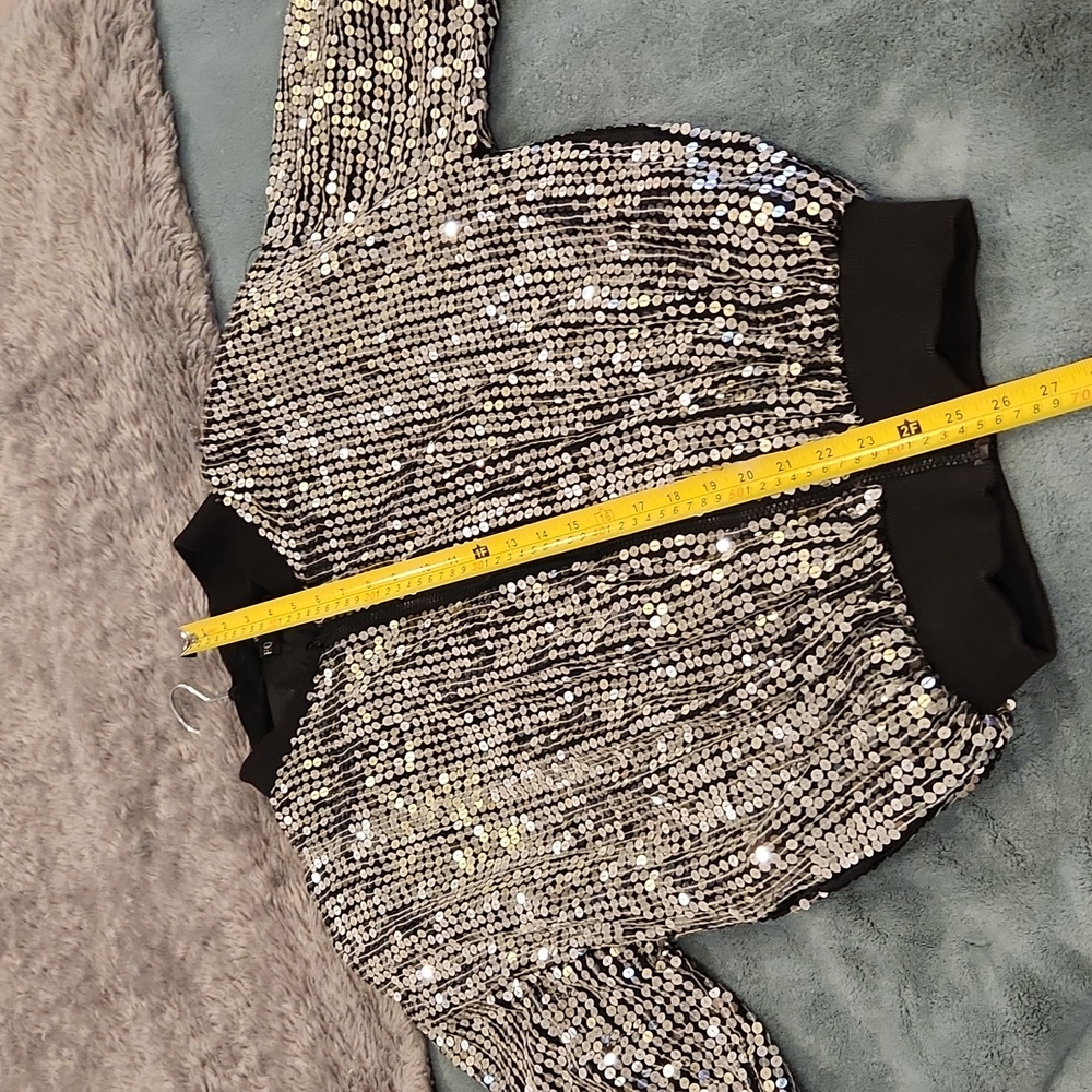 Super Chic And Fun Equations Silver Sequin Bomber… - image 7